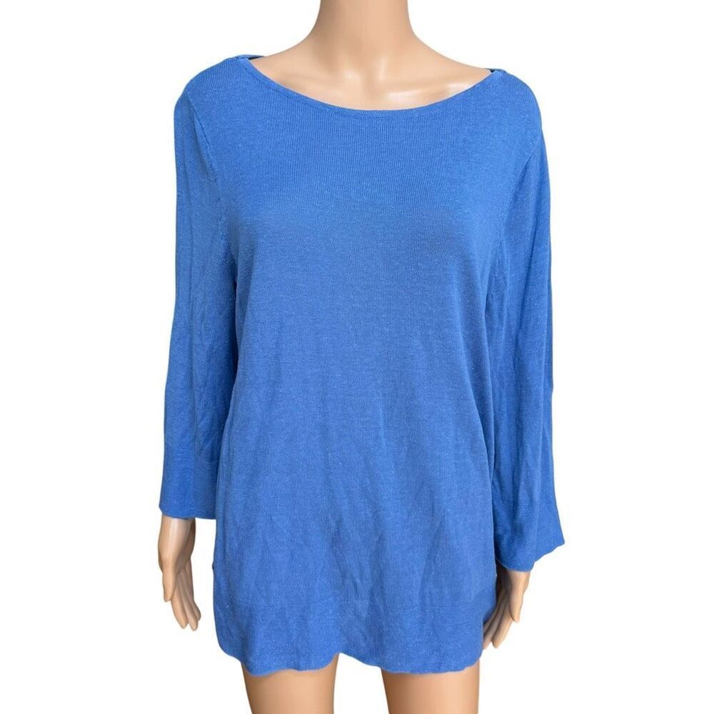 J.Jill Women’s Linen Blend Boat Neck Tunic Sweater Blue Size L Lightweight Knit